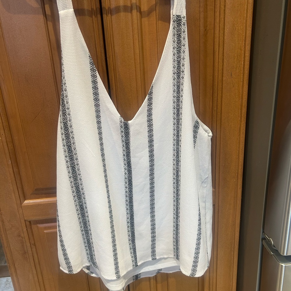 Pink Clover White tank with Black Vertical Stripes